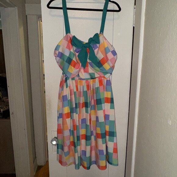 Unique Vintage - Pastel Rainbow Checkered Golightly Flare Dress (Size 2X/18) - Picture 2 of 5